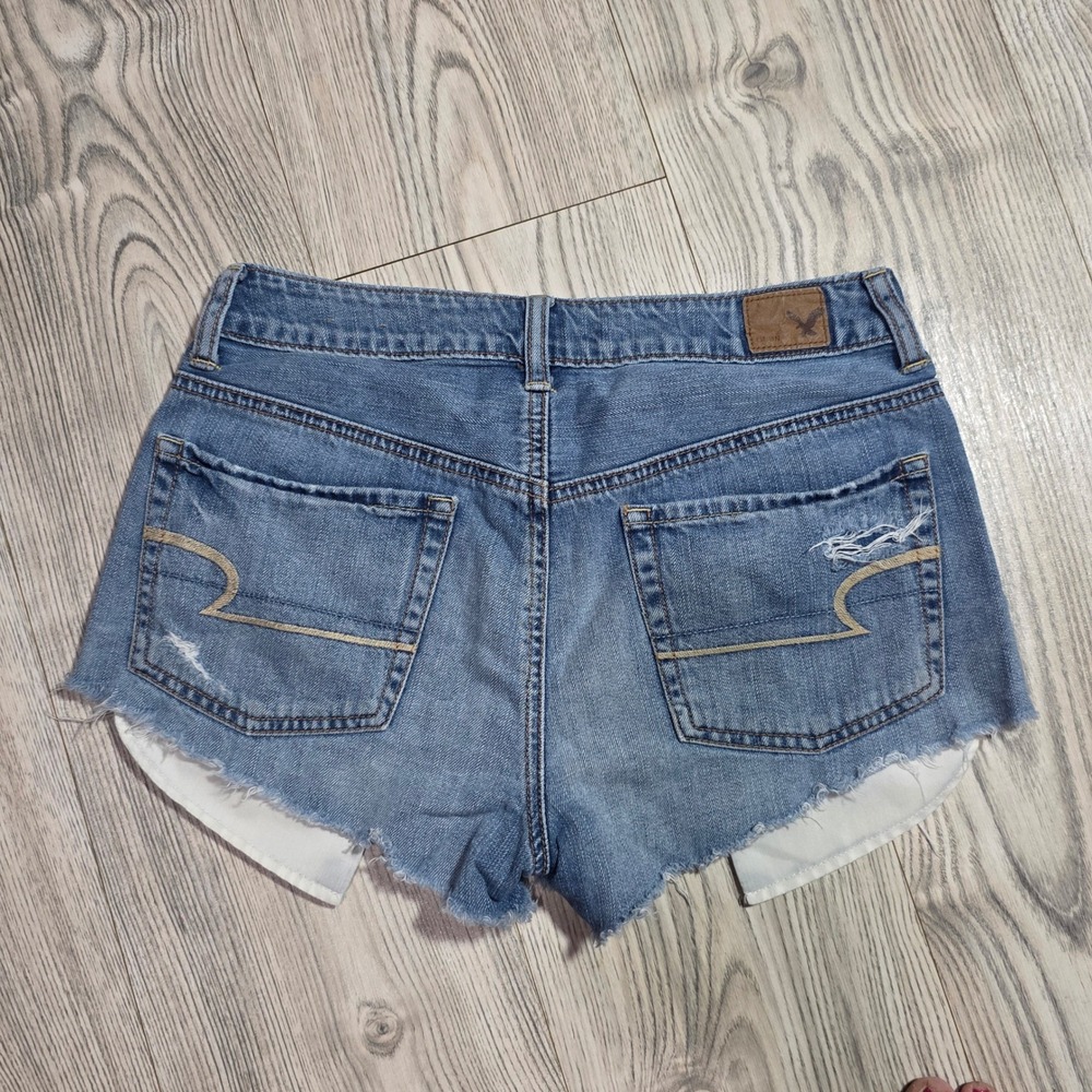 American Eagle High Rise Festival Fly Button Distressed Denim Shorts - Size - Picture 2 of 6